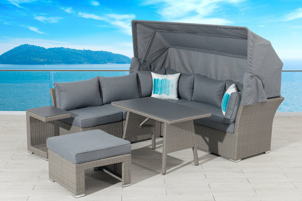 Dining Lounge Set / Daybed Relax, variabel stellbar mit Dach
