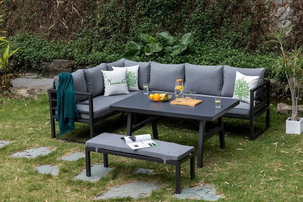 XL Alu Dining Eck-Lounge Set Java / Schenkel variabel stellbar / Sunbrella® Bezug 100% Wetterfest