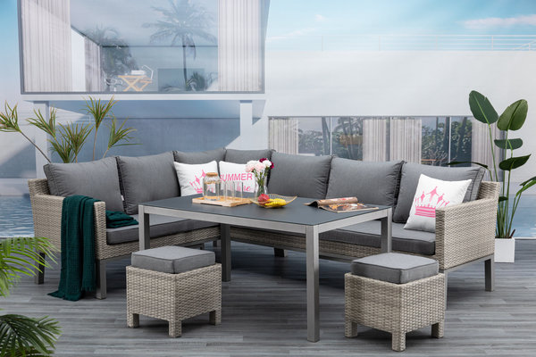 Dining Lounge Set Maya Alu / Polyrattan mit Sunbrella® Bezug 100% Wetterfest