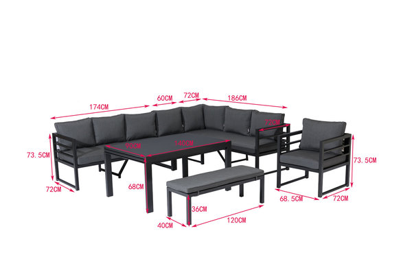 XXL Alu Dining Eck-Lounge Set Torres 3in1 Funktion mit Sunbrella® Bezug 100% Wetterfest inkl. Sessel