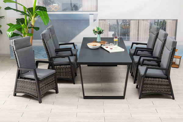 Aluminium Dining Tisch Ravello mit aufliegender Strukturglasplatte 220x100x75cm