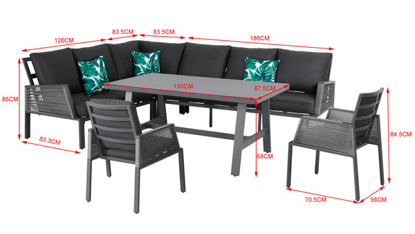 Alu / Rope Dining Eck Lounge Set Elba inkl. 2x Dining Sessel Neuheit hohe Ausführung