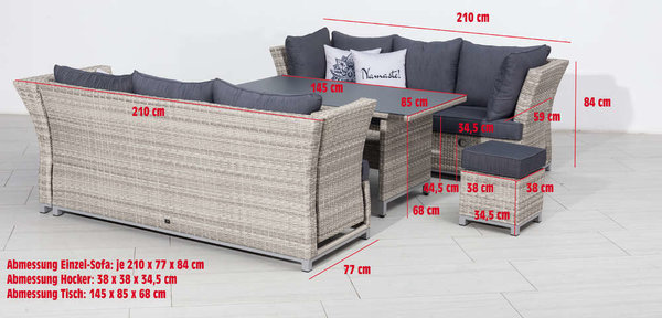 Dining Eck Lounge Set Havanna DeLuxe XL 3in1 inkl. Dining Sessel mit verstellbarem Rücken