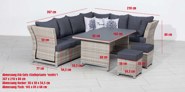 Dining Eck Lounge Set Havanna DeLuxe XL 3in1 inkl. Dining Sessel mit verstellbarem Rücken
