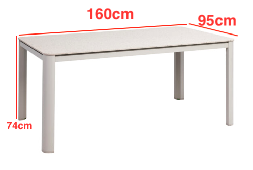 Aluminium Dining Tisch von MWH Creatop Tischplatte 160 x 95 x 74 cm in Beige