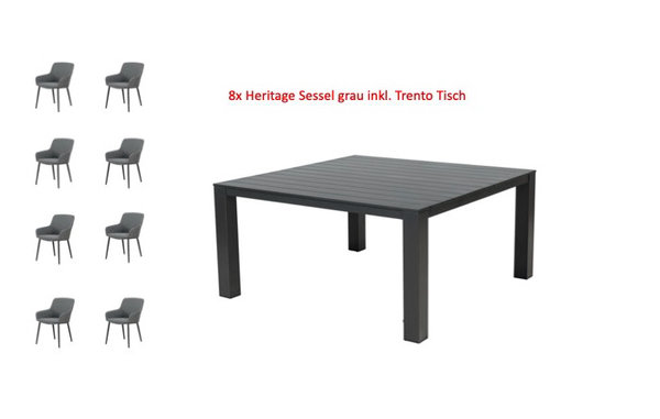 9-tlg. Dining Set Heritage Aluminium mit Sunbrella ® Bezug 100% Wetterfest inkl. Trento Tisch